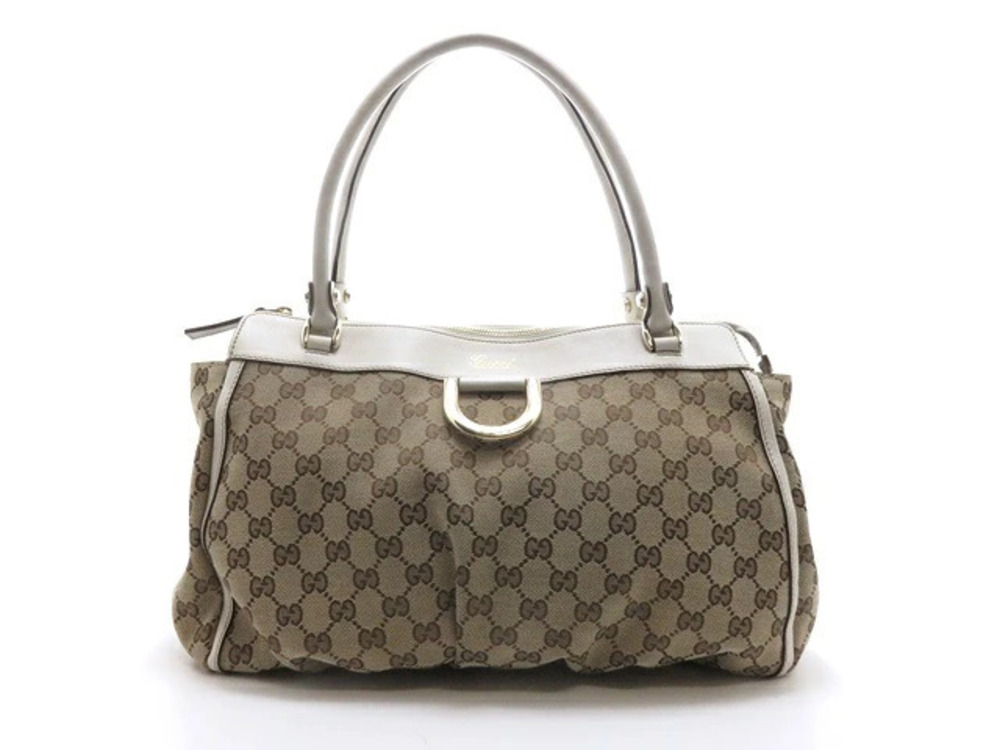 Gucci GG Tote Bag Ivory White Beige Cream Canvas Leather